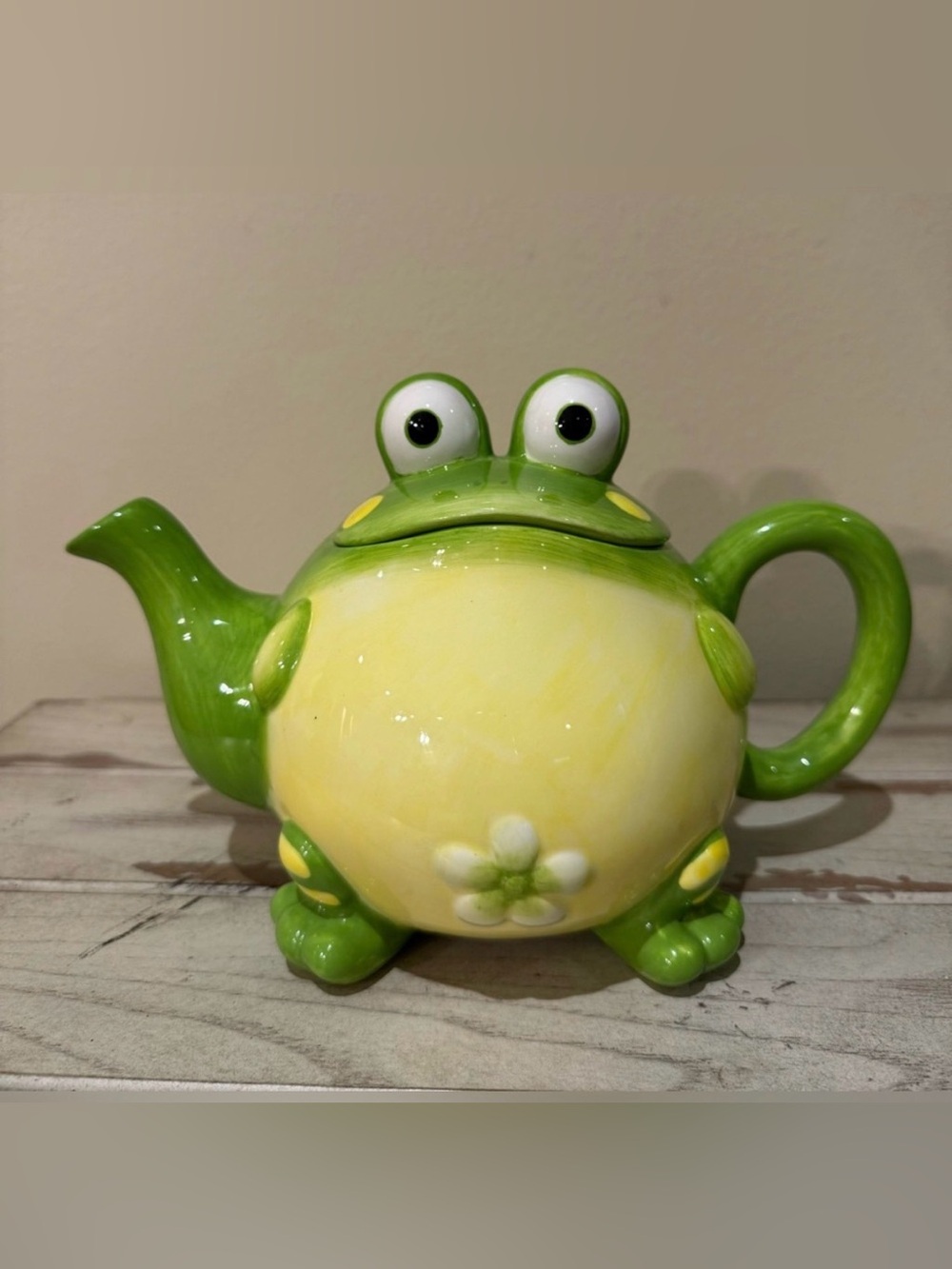 burton + BURTON Toby Toad Ceramic Teapot Green Polka Dot Frog Whimsical